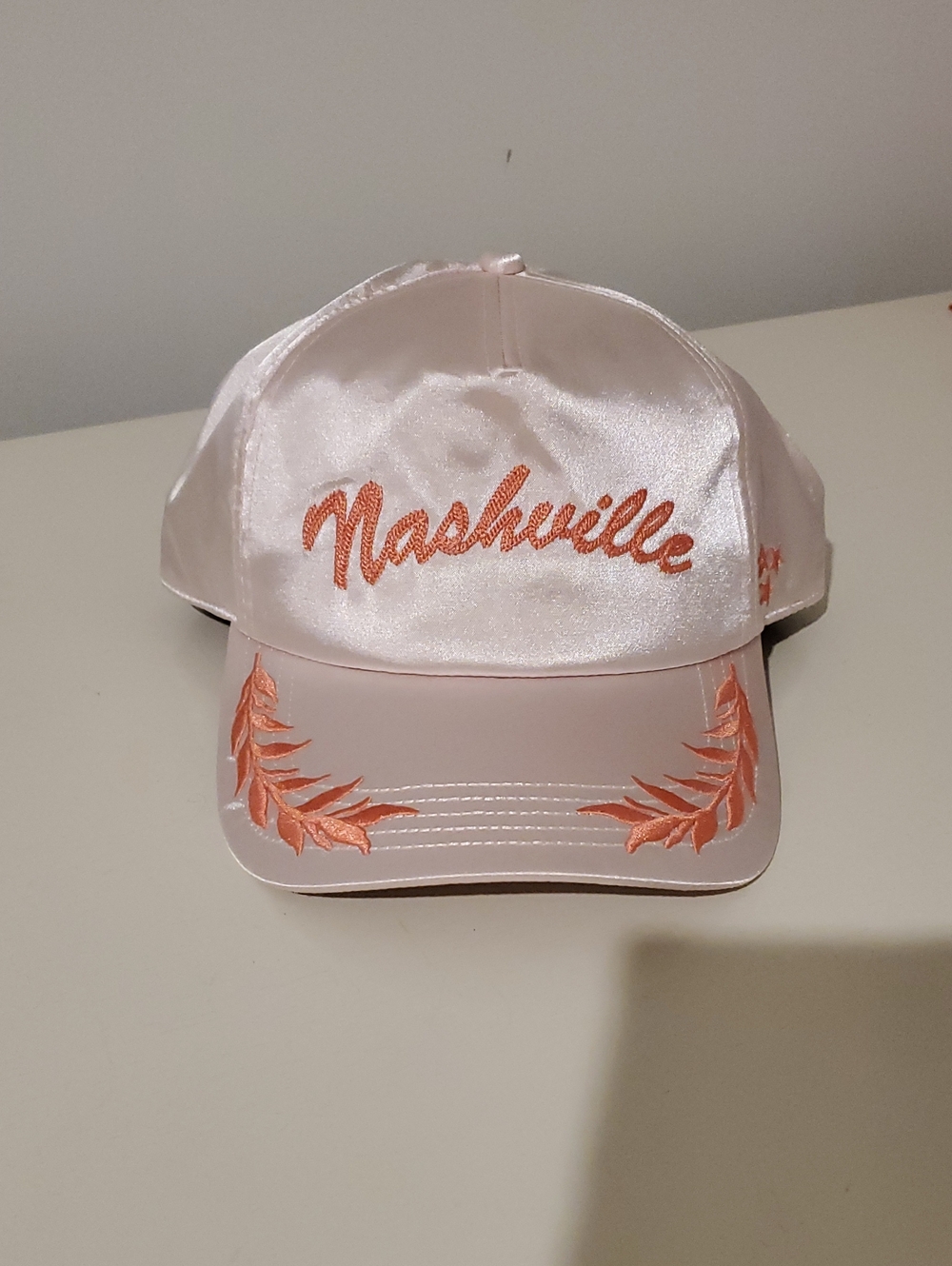 Nashville Pink Satin Embroidered Hat NEW